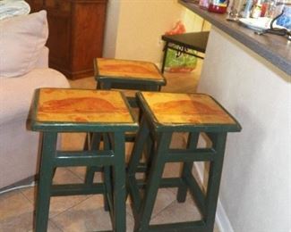 THREE BAR STOOLS W/ RABBIT DECOR