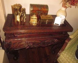 Carved Antique Accent Tables & Brass Collections