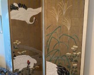 Rare Asian Hand Painted 4 Panel Screen by Robert Crowder 