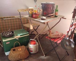 Ready to go camping? Here's some items you might need.....a wooden folding table & chairs plus accessories