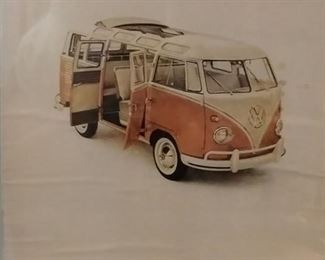 Framed vintage VW advertising