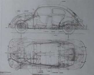 VW Split Window Sedan blueprint copy poster