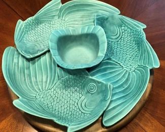 Vintage 1955 JAE of California Pottery Fish Shaped Serving Set