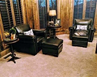 Studded chairs with ottomans (one chair has damage to the chair)