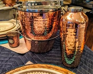 hammered copper ice bucket and bar shaker