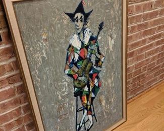 Large French artist Lignon lithograph on fabric.
