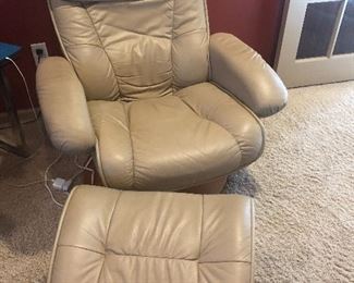 LEATHER CHAIR AND OTTOMAN