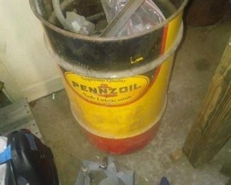 Vintage PENNZOIL METAL BARREL oil advertising trash can waste industrial
