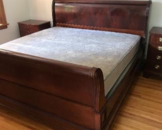 Absolutely GORGEOUS King size sleigh bed w/two bedside tables, dresser & large armoire/media cabinet
