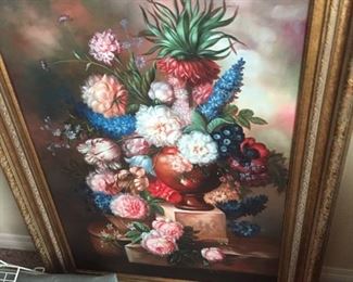 one of two huge floral oil paintings