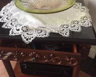 carved table -art glass
