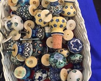 large collection of Polish pottery knobs