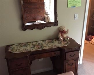 very nice antique vanity with mirror and bench