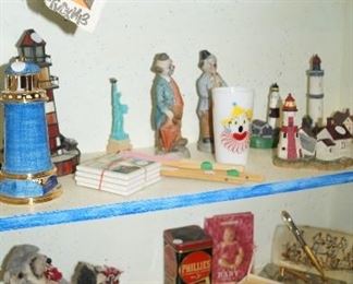 clowns, perfume bottles, decor
