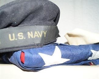 US Navy hats and flag