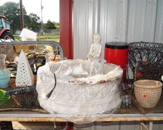 fountain, flower pots, decor