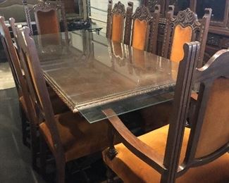 long glass topper -for mid century dining room set- leave is inside and pops up- glass fits when open -all wood hand carved