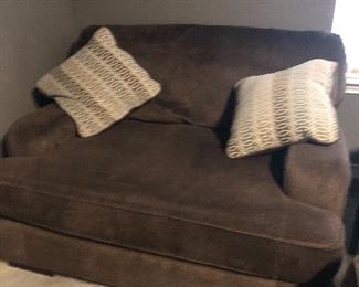 brown fabric furniture- have grouping of this have large sofa- loveseat and oversized chair - and pillows go with