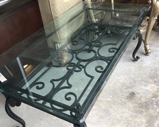 heavy wrought iron and glass table good quality