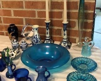 Blue and cobalt blue glassware
