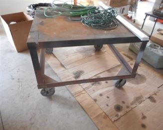 steel/metal work table on wheels