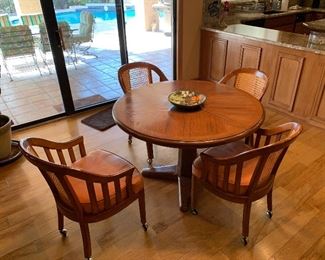 Oak Kitchen Table w/ 4 Barrel Chairs	30.5in H x 48in Diameter	