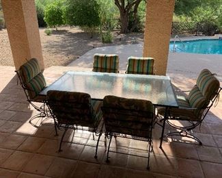 Wrought Iron Coil Spring patio set W/ 6 chairs	 