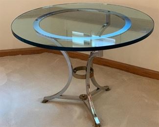 Vintage Chrome & Glass End Table 	21in H X 30in Diameter	