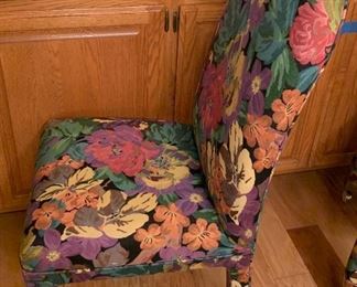 6 Floral Print Chairs	42x20x24 seat height: 20in	HxWxD
