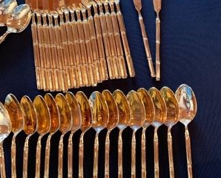 100pc Stanley Roberts Tiburon Gold Plated MCM Hollywood Regency Flatware set 16 place setting	 	
