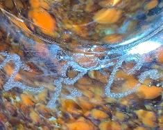 *Signed* Ruffled rim Art Glass Centerpiece Bowl	19in diameter x 8in H	
