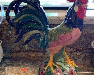 ceramic rooster Figurine Signed 	 	
