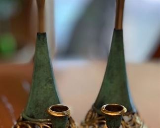 4pc Brass & Enamel Candle holders	 	
