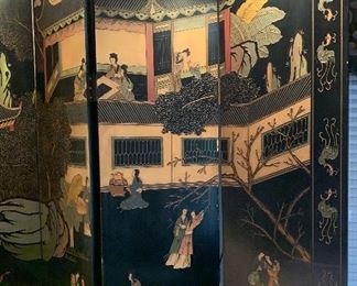 Huge Chinese Carved Black Lacquer Panel Screen Room Divider	84in H x 128in Lon (16in panels)	HxWxD
