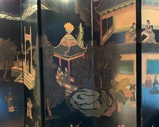 Huge Chinese Carved Black Lacquer Panel Screen Room Divider	84in H x 128in Lon (16in panels)	HxWxD
