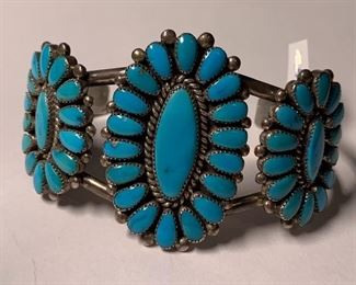 6.5in AQ Navajo Sterling Turquoise Cluster bracelet
