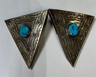 Navajo Sterling Turquoise Collar Tips
