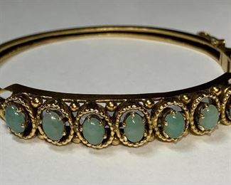 14k Gold & Jade Hinged Bracelet 6.5in
