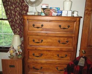 Bedroom dresser, file cabinet, fan, light and household
