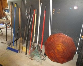 Yard tools and wood table top