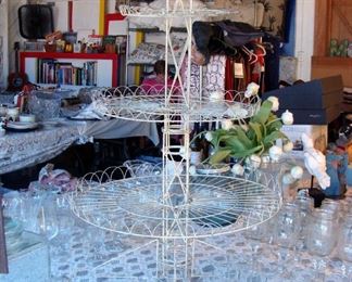 3 tiered wire serving stand, dessert, cupcake, Mason jar glassware, glass canisters, Stuart Kern luxury leather, new in box leather scrapbook albums