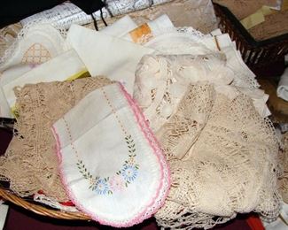 Vintage linens, doily, hanky, runner, crocheted, embroidered, cut-work, lace