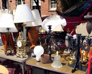 New and vintage lamps, jewelry display mannequins