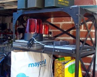 Metal storage rack, "vintage" Laptops, metal ammo boxes