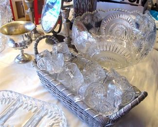 Vintage Pressed Glass Punch Bowl Set