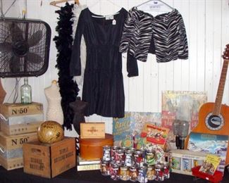 Vintage 1950's, Oscar de la Renta, Taffeta Party dress, vintage women's clothing, Vintage Ovation Guitar, 2015 Ltd Edition Star Wars Campbell's soup, wood crates, boxes, vintage Circus posters, Ringling Bros., Barnum and Bailey, Jewelry display mannequins, Books, games