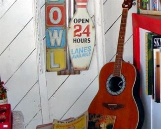 Vintage Bowling sign, retro wall decor, metal wall sign, vintage sheet music, vintage guitar, Ovation