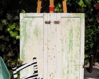 Wood "H" frame easel, professional, vintage child's rocking chair, wood shutters, shabby chic, rustic, architectural