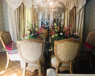 This could be your dining room! Everything in this pic is for sale including the curtains, chandelier and Henredon china/display cabinet!