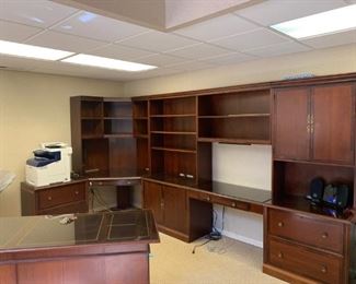 5 piece L-shaped wall unit.  Total length of unit to the wall 158" and the L is 50".  each about 40" wide 